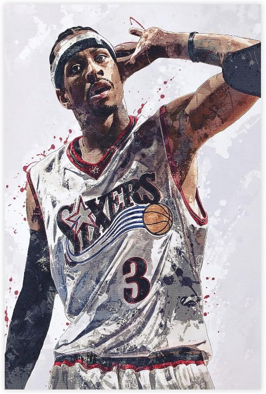 BAVIEN Allen Iverson – Pósteres artísticos de baloncesto, 2 pósteres en lienzo para decoración de pared, pintura para sala de estar, dormitorio, sin