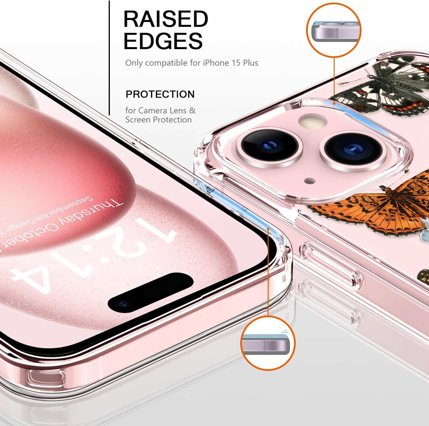 bicol Funda compatible con iPhone 15 Plus, transparente con diseños de moda para niñas y mujeres, ajuste delgado, a prueba de golpes, funda