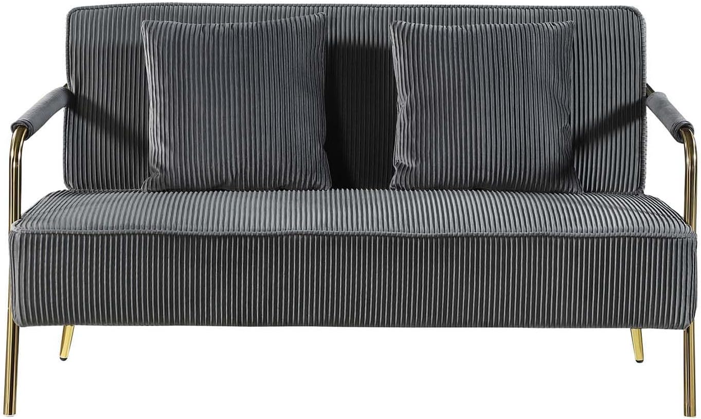 Moderno sofá tapizado de terciopelo con soporte de patas de metal, sofá de dos plazas con almohadas para espacio pequeño, sala de estar, dormitorio,