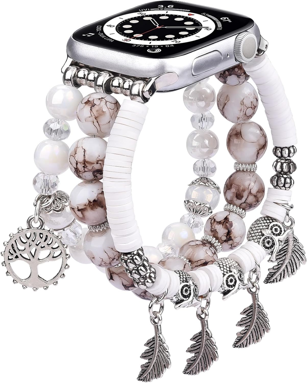 V-MORO Pulsera de cuentas compatible con Apple Watch Band de 1.614, 1.575, 1.496 pulgadas, Series 87, pulsera de moda para mujer, correa elástica