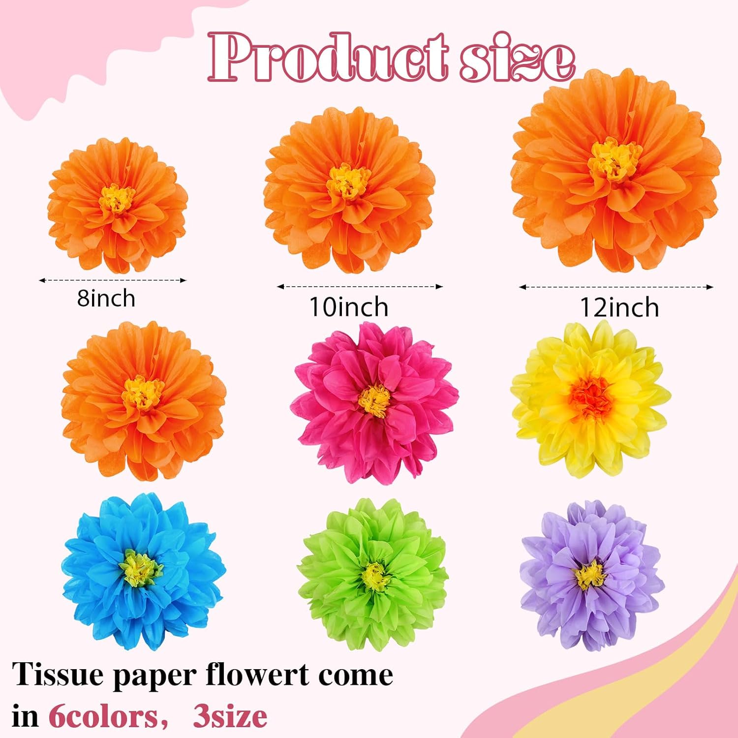 18 piezas de flores de papel mexicanas coloridas para fiesta, flores de papel de seda para carnaval mexicano, flores de papel para telón de fondo de