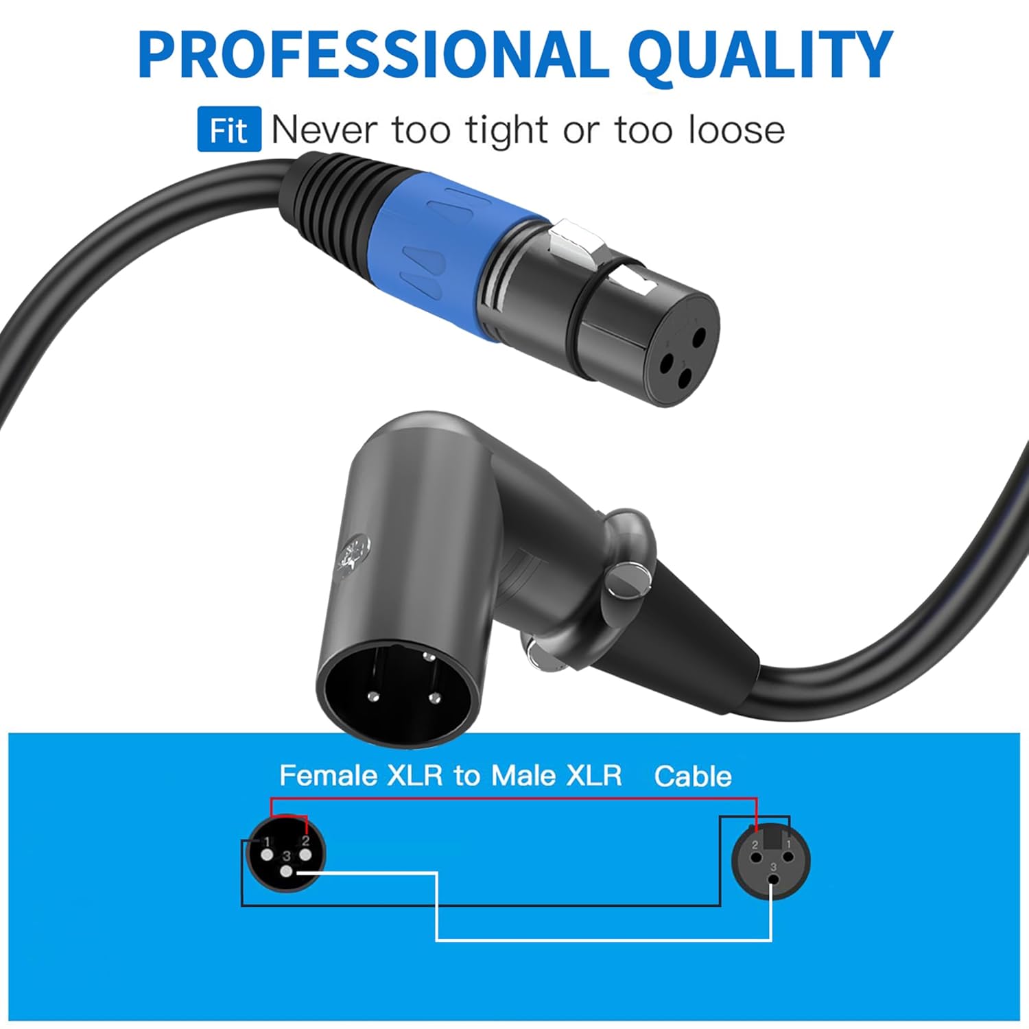 LanSenSu Cable de enchufe XLR en ángulo recto XLR a recto, cable equilibrado macho de 90 grados a macho recto de 3 pines a 3 pines (ángulo recto,