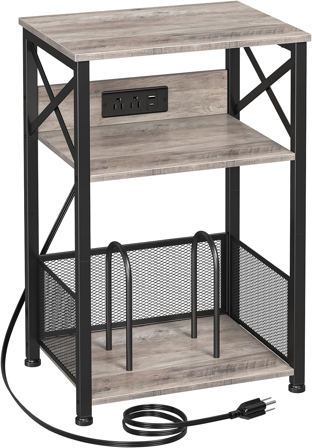 AMHANCIBLE HETCD01GY-1 – Soporte para tocadiscos con estación de carga, soporte para tocadiscos con armario de almacenamiento, mesa auxiliar de 3
