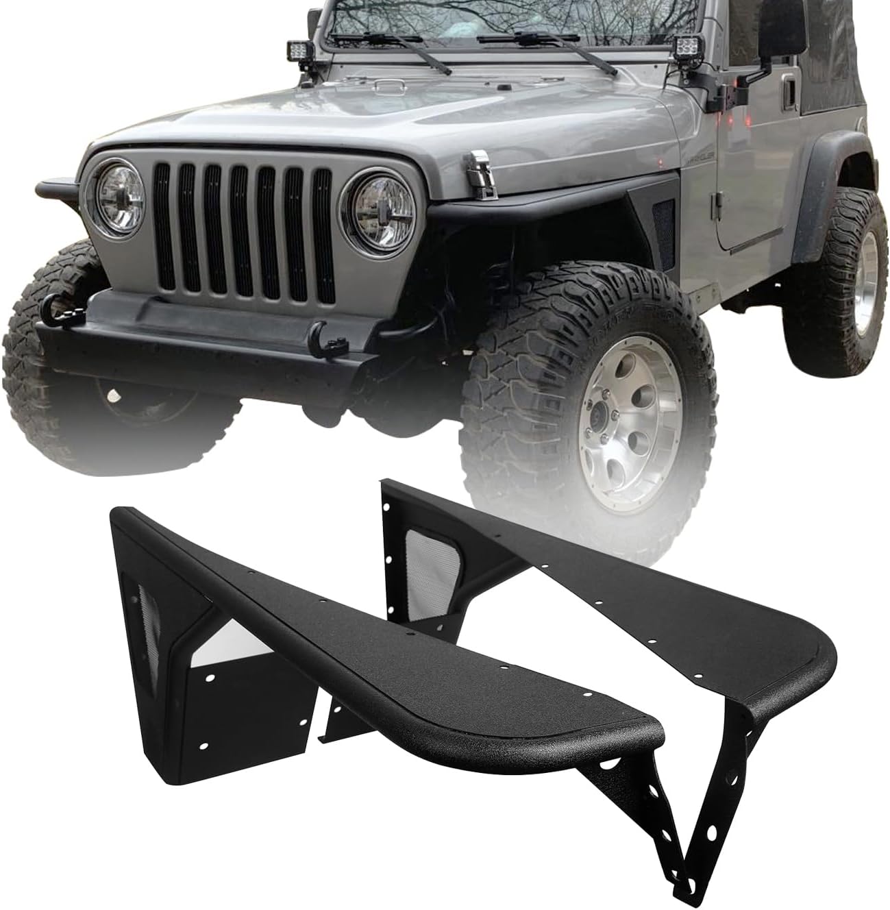 u-Box TJ Guardabarros delantero Flare Mud Guard Textura Acero para Jeep Wrangler TJ & TJ Unlimited 1997-2006
