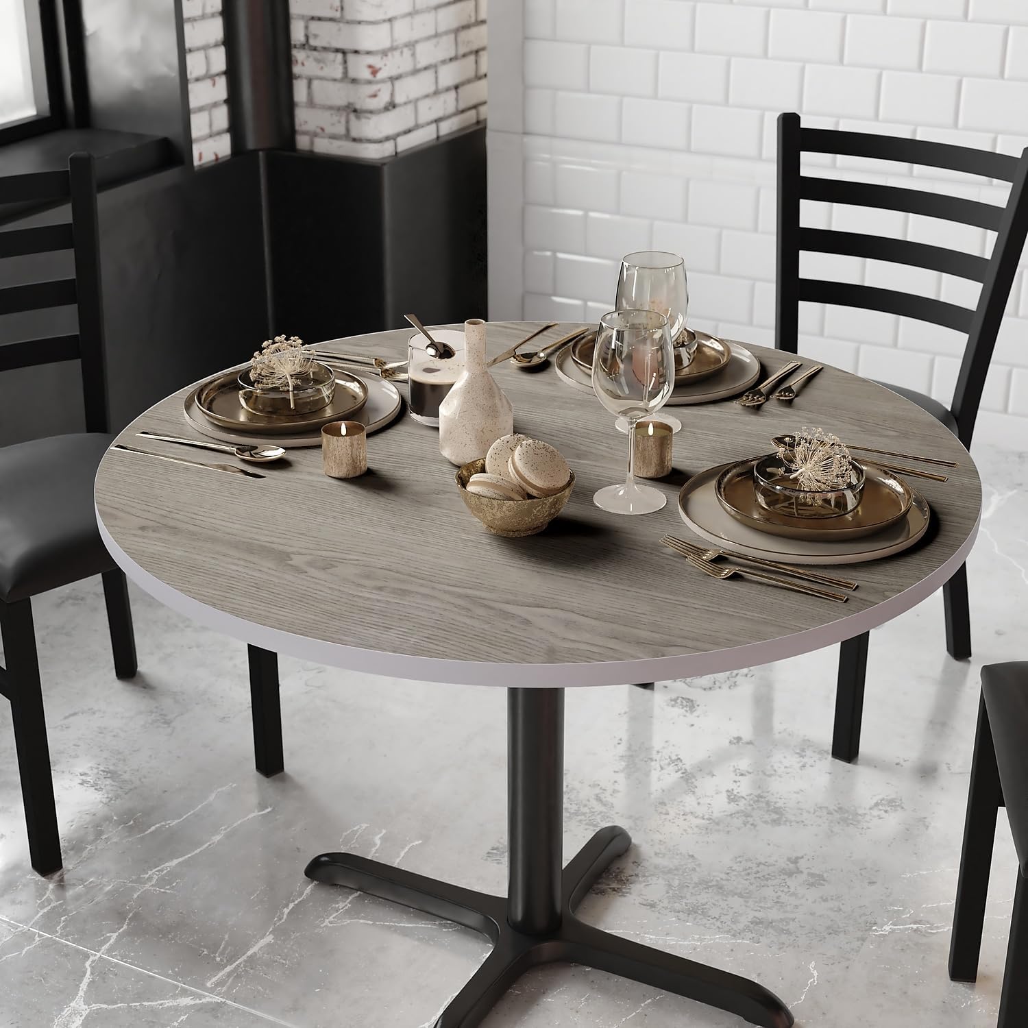Flash Furniture Mesa redonda de 42 pulgadas, tapa laminada reversible, blancogris