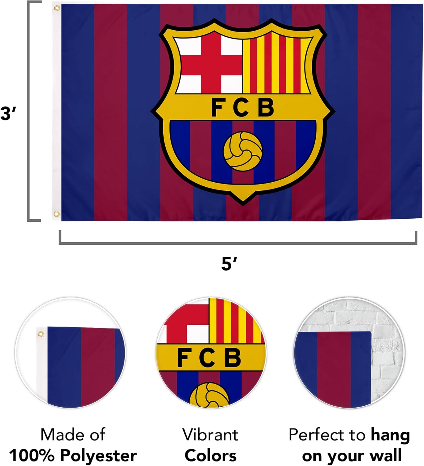 Desert Cactus FC Barcelona Barça Barça Bandera Fútbol Fútbol Fútbol Premier League 100% poliéster Interior Exterior 3 x 5 pies Baner (Bandera D)