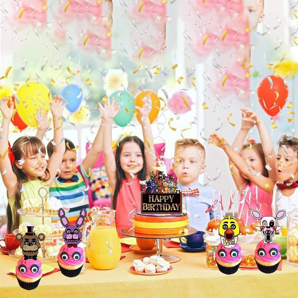 Suministros para fiesta de cumpleaños de Five Nights Freddy, 25 piezas de decoraciones de pastel de Freddy de Five Nights con adornos para cupcakes