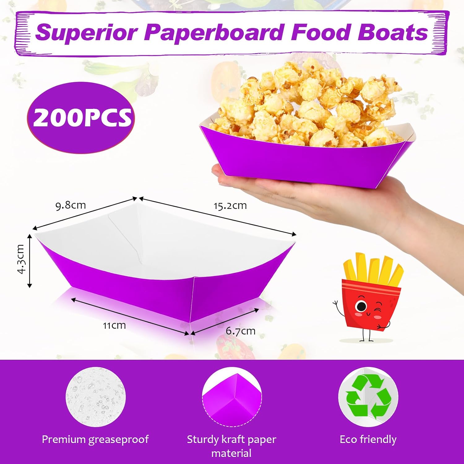200 bandejas de papel desechables de papel para alimentos, barcos de cartón, bandejas para nachos, bandejas para perros calientes para carnavales,
