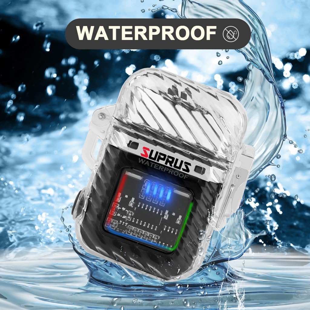 SUPRUS Encendedor luminoso con 3 modos de linterna, resistente al viento, impermeable, encendedor eléctrico recargable, encendedor de plasma de