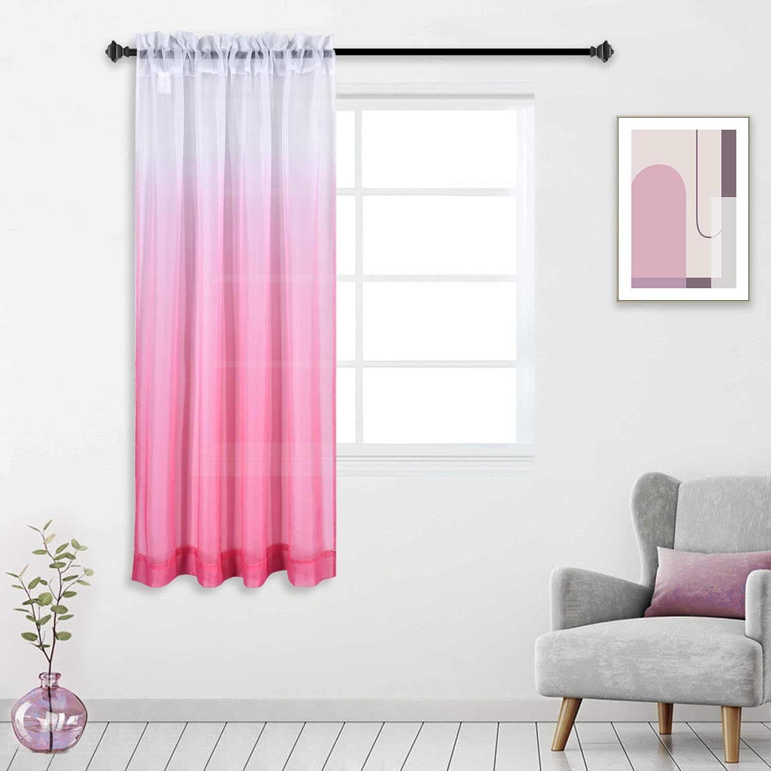 HUTO Cortina transparente rosa para dormitorio de niñas y niños, panel de ventana degradado degradado para princesa, adolescente, hija, armario,