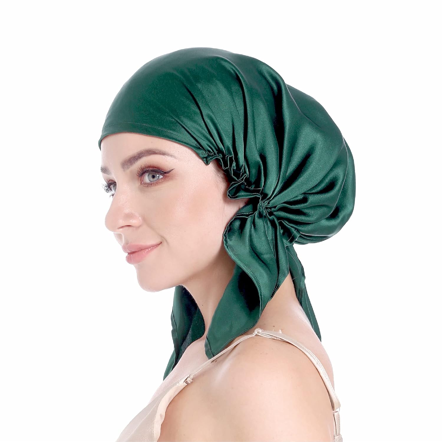Gorro de seda 100% para dormir, gorro de pelo con banda de corbata, gorro de seda grande para cabello rizado, envoltura de seda para el cuidado del