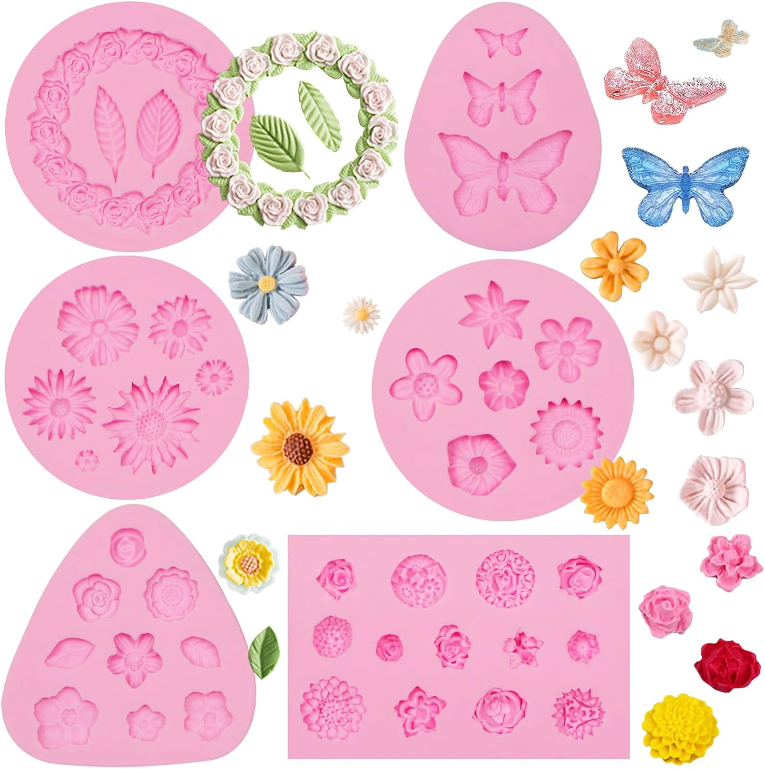 Mini moldes de silicona de arcilla, 6 paquetes de girasoles de mariposa, girasoles, dulces, fondant, molde de azúcar para decoración de jabón,