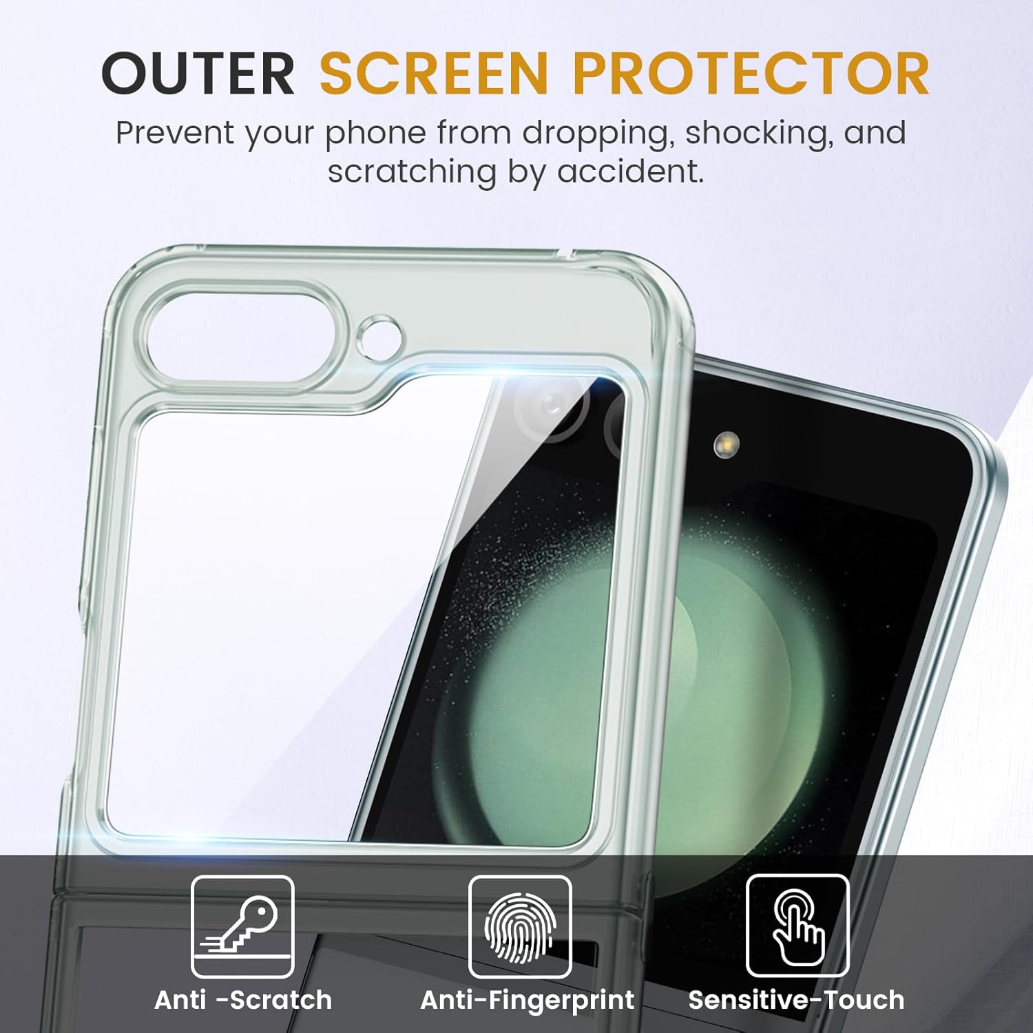 VEGO Funda para Galaxy Z Flip 5 con protector de pantalla, TPU anticaída, funda ultra delgada, resistente al desgaste, cubierta de parachoques de