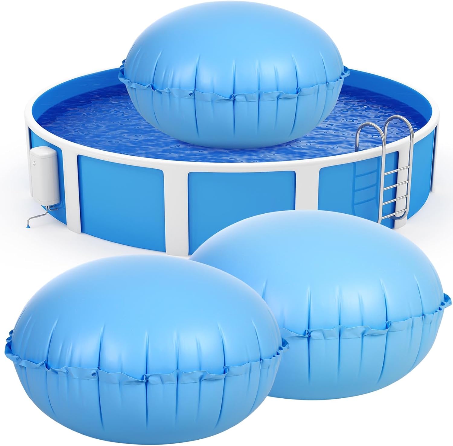 Hungdao 2 almohadas de aire de piscina para cubiertas de piscina de invierno sobre el suelo, 4 x 4 pies, accesorios de natación redondos para cerrar