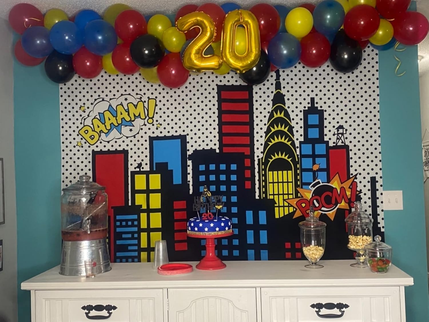 Telón de fondo de superciudad de superhéroe, edificio de ciudad, tema de superhombres, fotografía para niños, recién nacido, baby shower, niño,