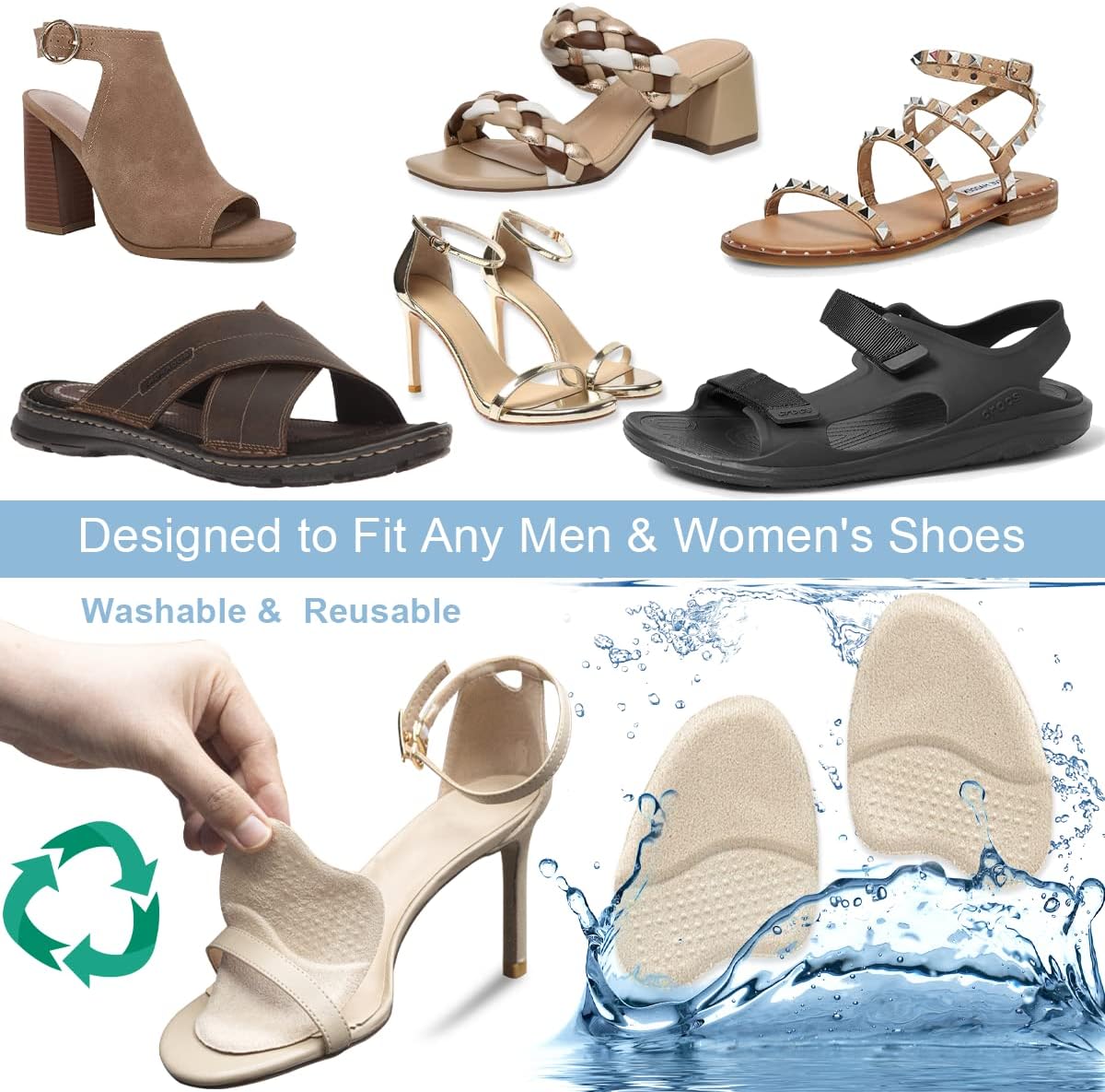 Almohadillas metatarsianas para mujer, almohadillas antideslizantes para zapatos de punta abierta, cojines de bola de pie, relleno de zapatos,