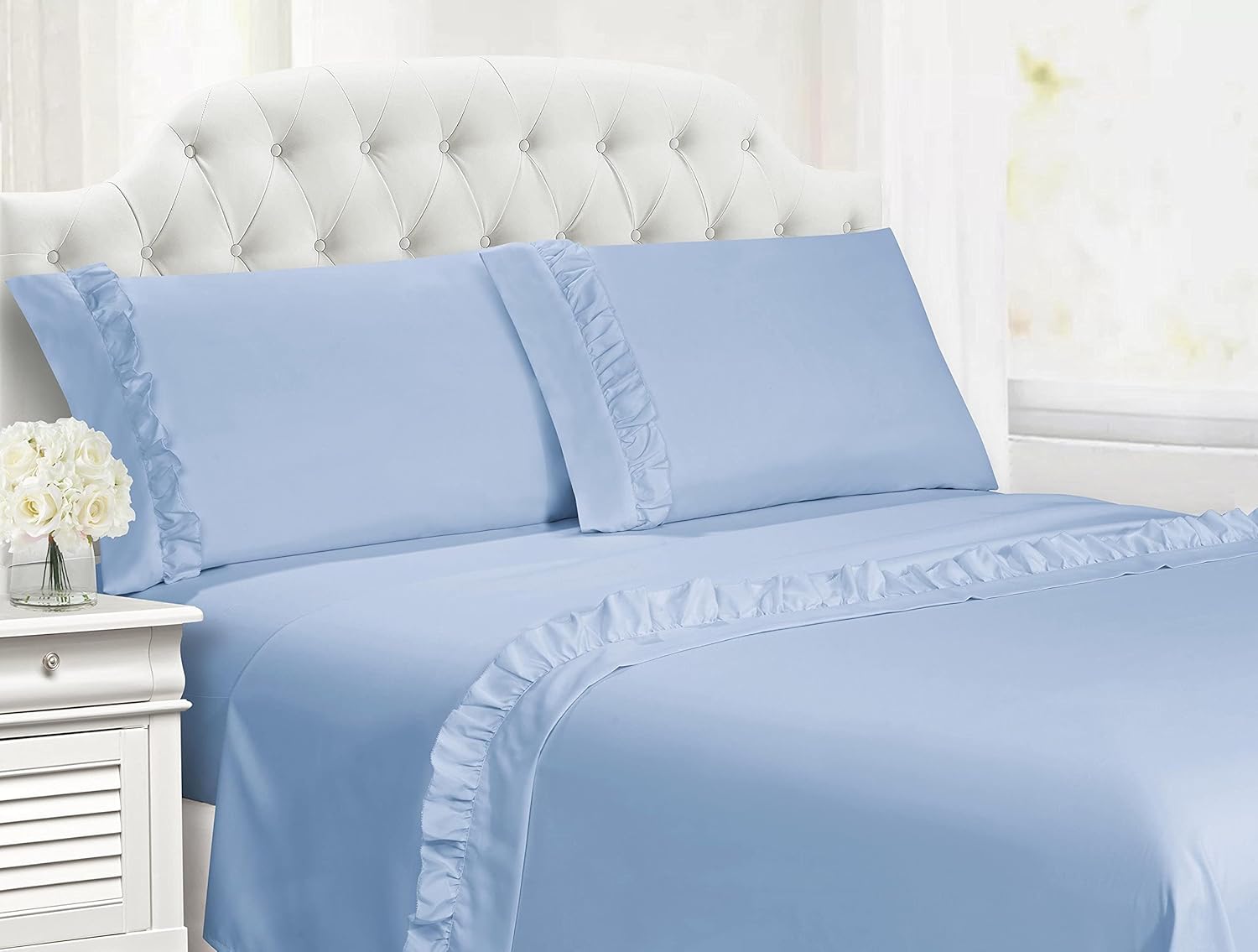 Swift Home Elegante diseño de dobladillo con volantes de 2 pulgadas en sábana encimera y fundas de almohada, resistente a las arrugas, resistente a