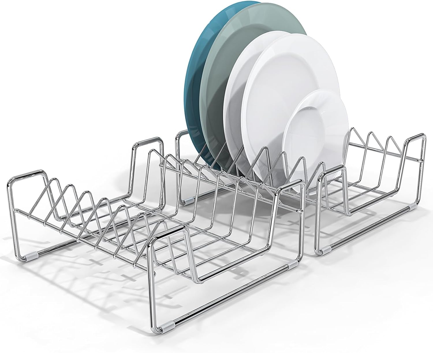Estante para platos de 8 ranuras, organizador de platos de acero inoxidable, estante seco para armario y cajón, soporte para platos llanos, tapa de