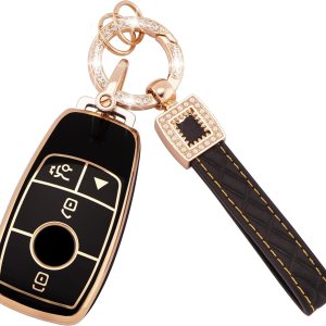 Funda para llavero Mercedes, 4 botones, de TPU suave, con llavero para llavero compatible con Mercedes Benz A B C E G S Class SL SLC CLS CLA GLB GLC Funda para llavero Mercedes, 4 botones, de TPU suave, con llavero para llavero compatible con Mercedes Benz A B C E G S Class SL SLC CLS CLA GLB GLC