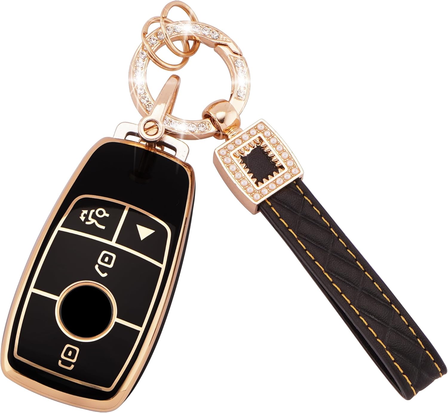 Funda para llavero Mercedes, 4 botones, de TPU suave, con llavero para llavero compatible con Mercedes Benz A B C E G S Class SL SLC CLS CLA GLB GLC