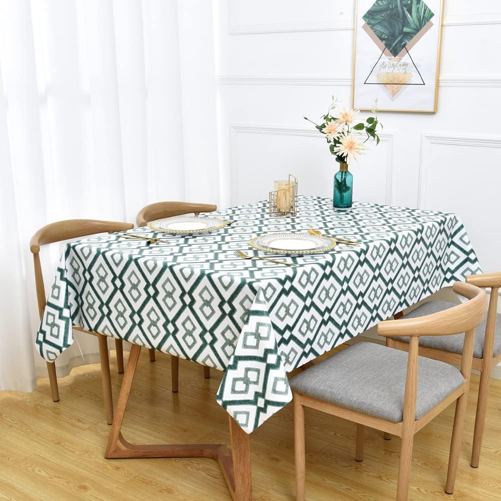 Zobesta Manteles de vinilo para mesas rectangulares, mantel impermeable de PVC verde, mantel rectangular de vinilo resistente para cocina y