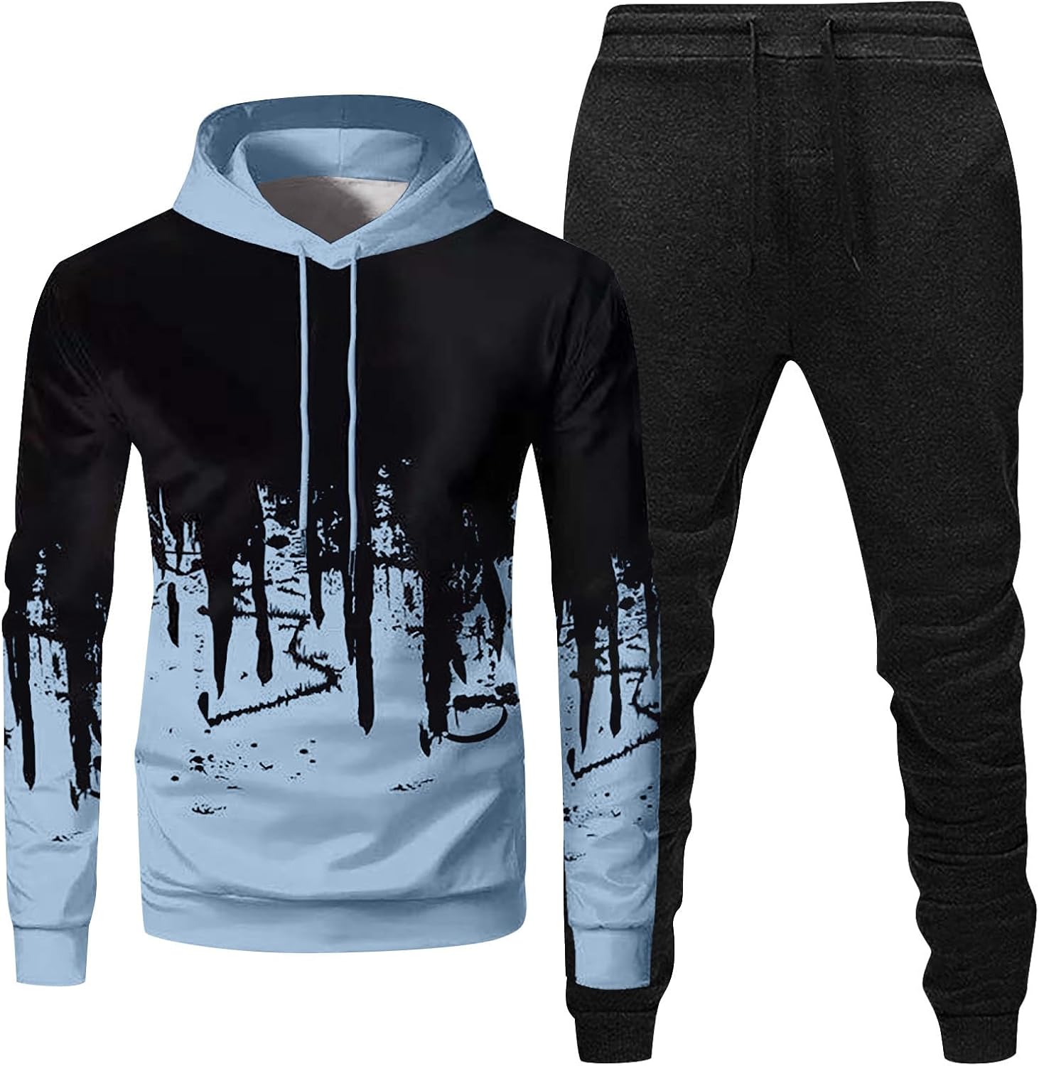 WENKOMG1 Conjunto deportivo de bloques de color para hombre, sudadera y pantalones deportivos de 2 piezas con gráficos de primavera y otoño
