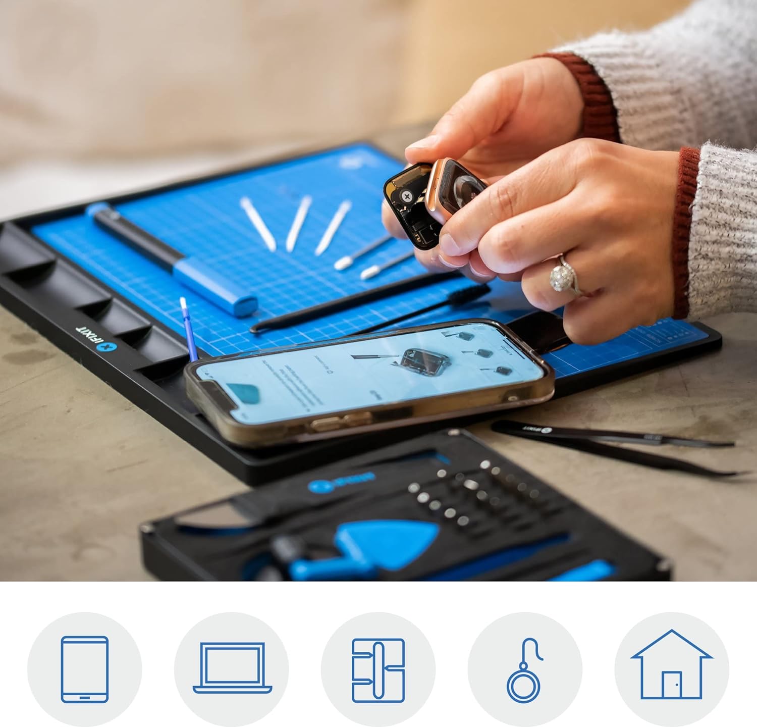 iFixit FixMat – Tornillos magnéticos de reparación electrónica y organizador de piezas