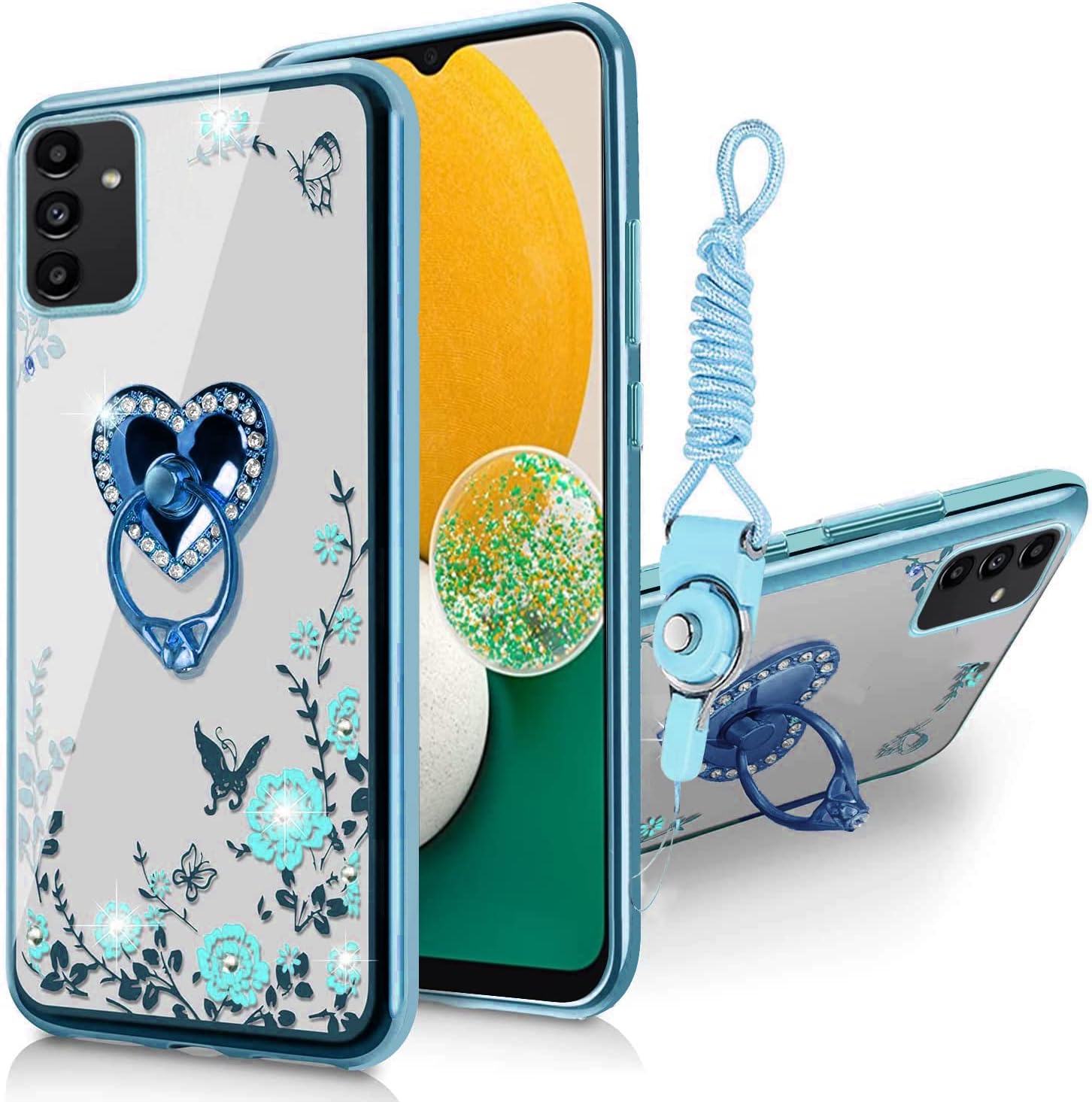B-wishy Funda para teléfono Samsung Galaxy A13 5G4GA04S, corazón de mariposa con purpurina delgada TPU Bling Diamond Rhinestone lindo para niñas