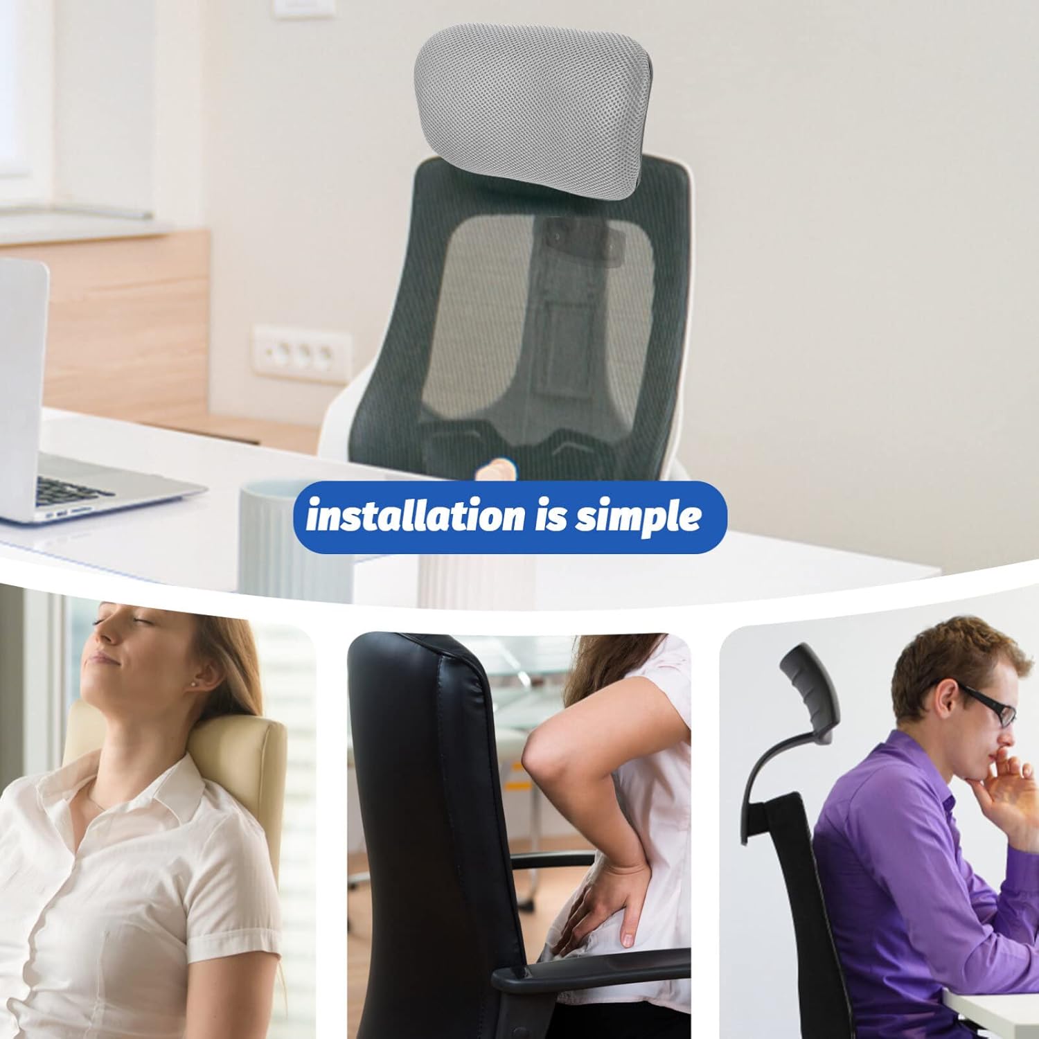 NUOBESTY Silla de oficina, soporte para el cuello, reposacabezas y silla de oficina, de malla ajustable, soporte universal para silla de oficina