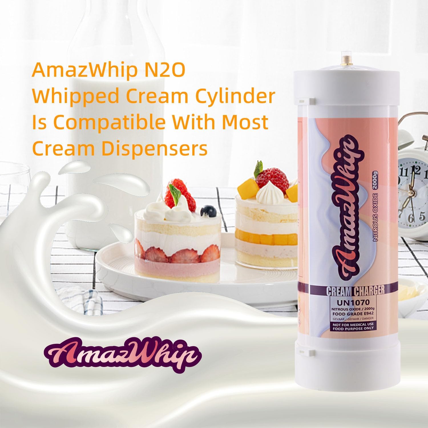 Cargador de crema batida de 3.3 L – Cargadores de crema batida N2O sabor original puro tanque de óxido nitroso de grado alimenticio (2 cilindros)