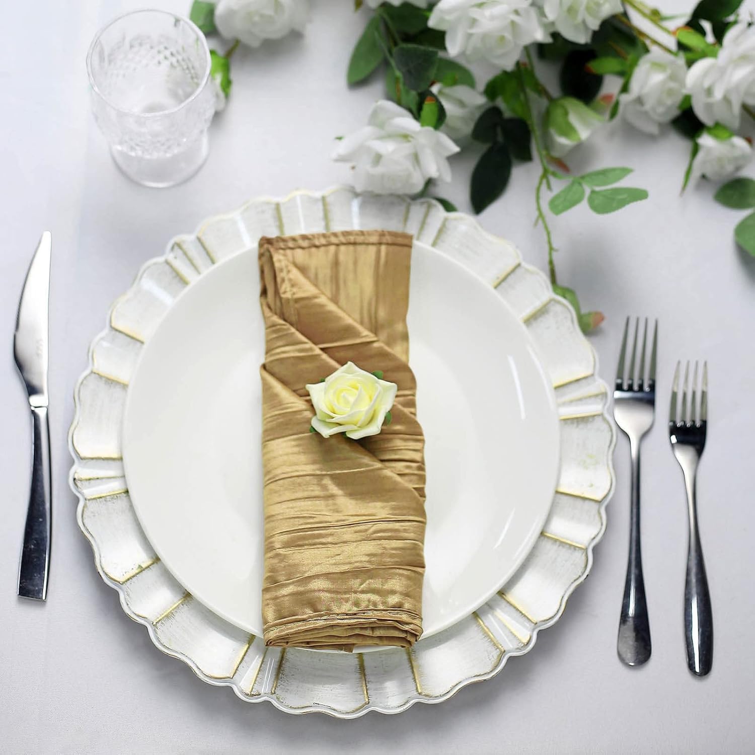 Efavormart – Paquete de 5 servilletas de tafetán arrugado de acordeón dorado, brillo metálico impecable, perfectas para ceremonias de boda,