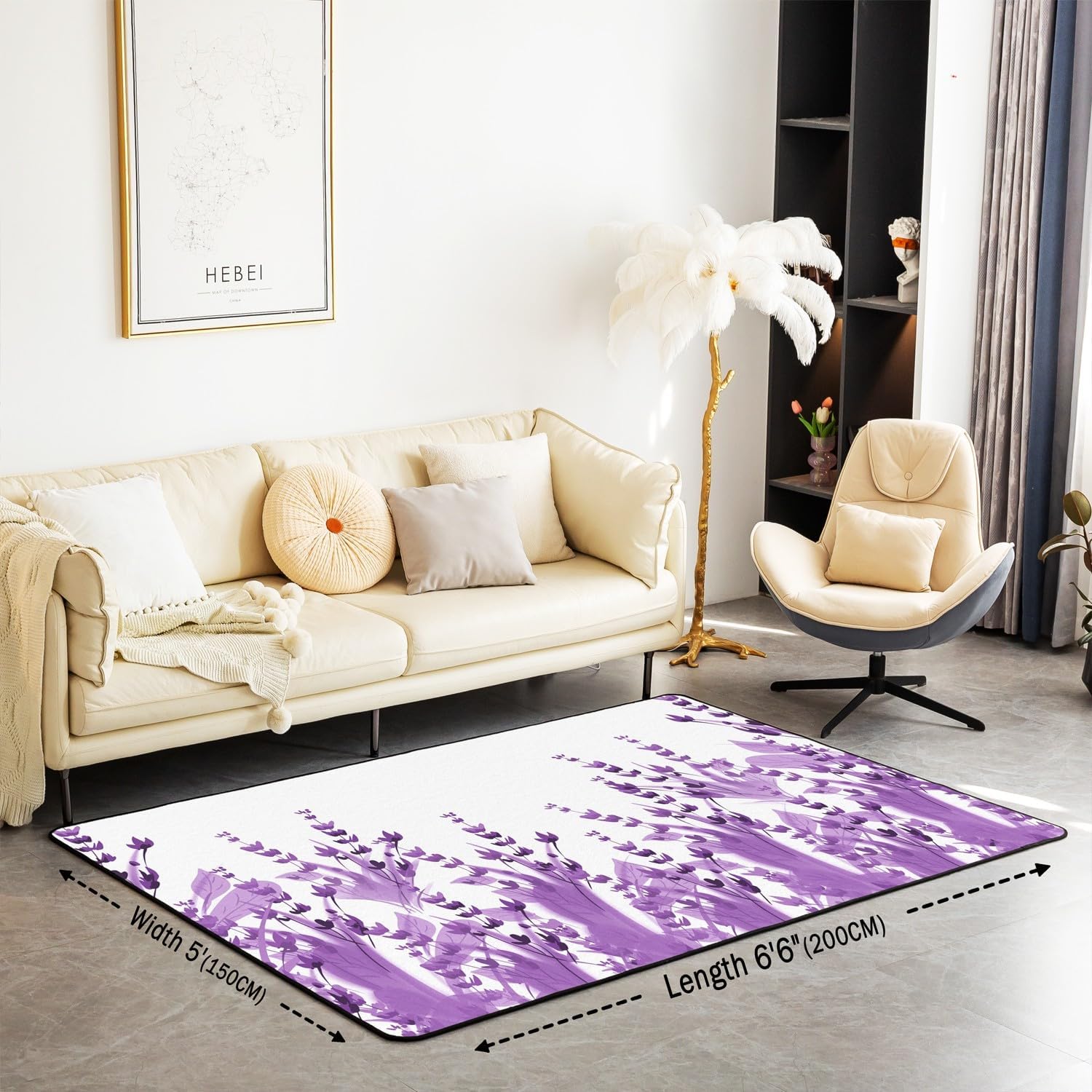 Tree Branches – Alfombra decorativa de 5 x 7 pies, color morado, alfombra de jardín para niños y niñas, alfombra botánica para sala de estar,