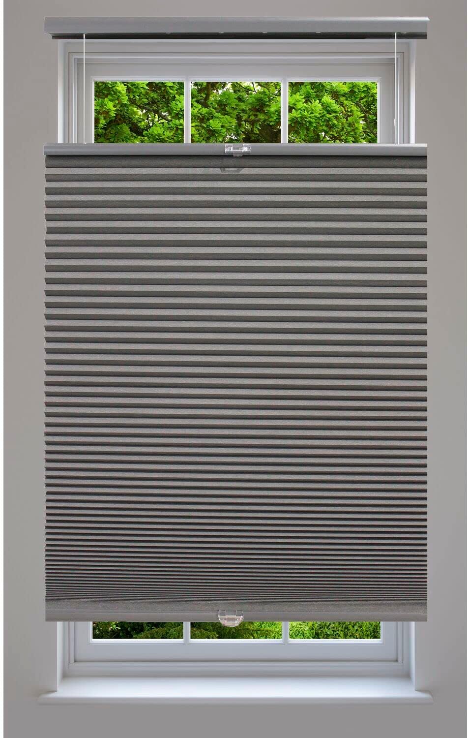 Linen Avenue Persiana opaca celular inalámbrica de arriba hacia arriba de abajo de 46 12 pulgadas de ancho x 48 pulgadas de alto, gris oscuro (llega