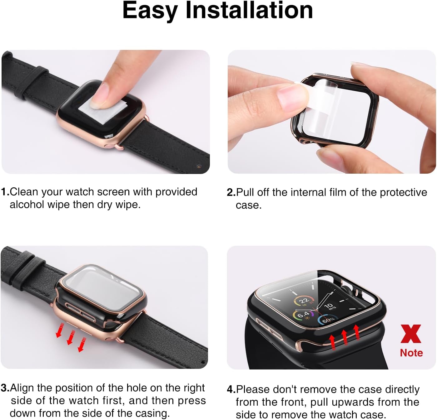 Lovrug Paquete de 2 carcasas compatibles con Apple Watch de 1.57 pulgadas SESeries 654 protector de pantalla de vidrio templado integrado,
