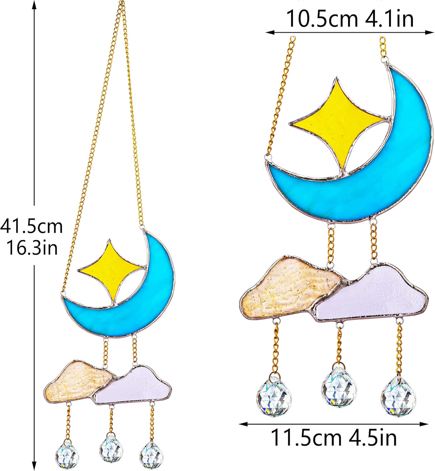 Colgantes de vitrales hechos a mano para luna creciente con nubes de estrellas, decoraciones de prismas de cristal de arco iris, atrapasoles arte de