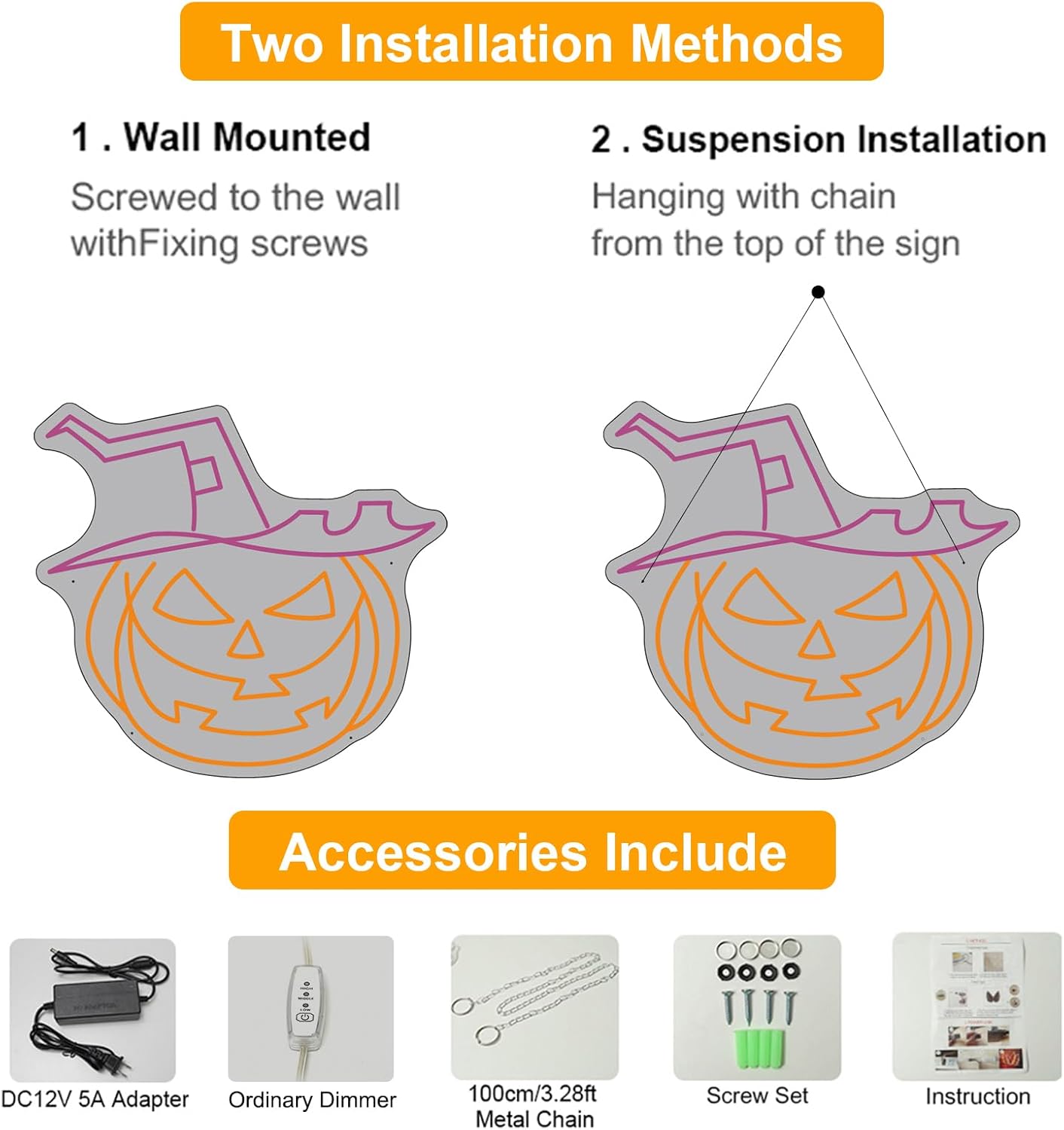 Letrero de neón de calabaza de Halloween, letreros de neón personalizados para decoración de pared, luz LED de noche de neón, decoración de
