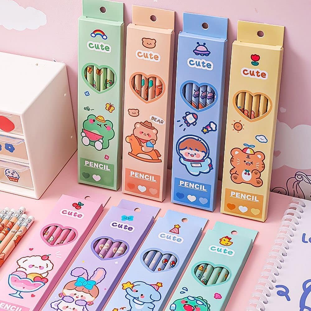 BWESOO Juego de 6 lápices de madera con diseño de dibujos animados, HB, lápices de animales, papelería para estudiantes, regalo para niños,