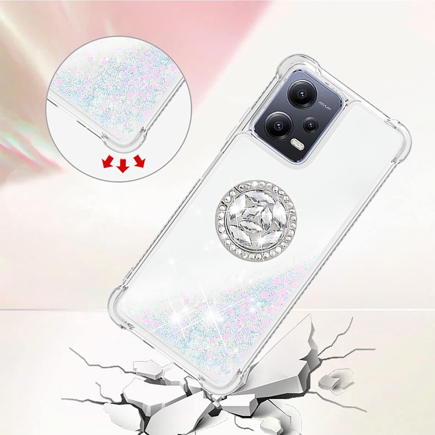 CCSmall Funda brillante transparente brillante con purpurina para Xiaomi Redmi Note 12 5G (no 4G), cubierta de arena movediza líquida fluida con