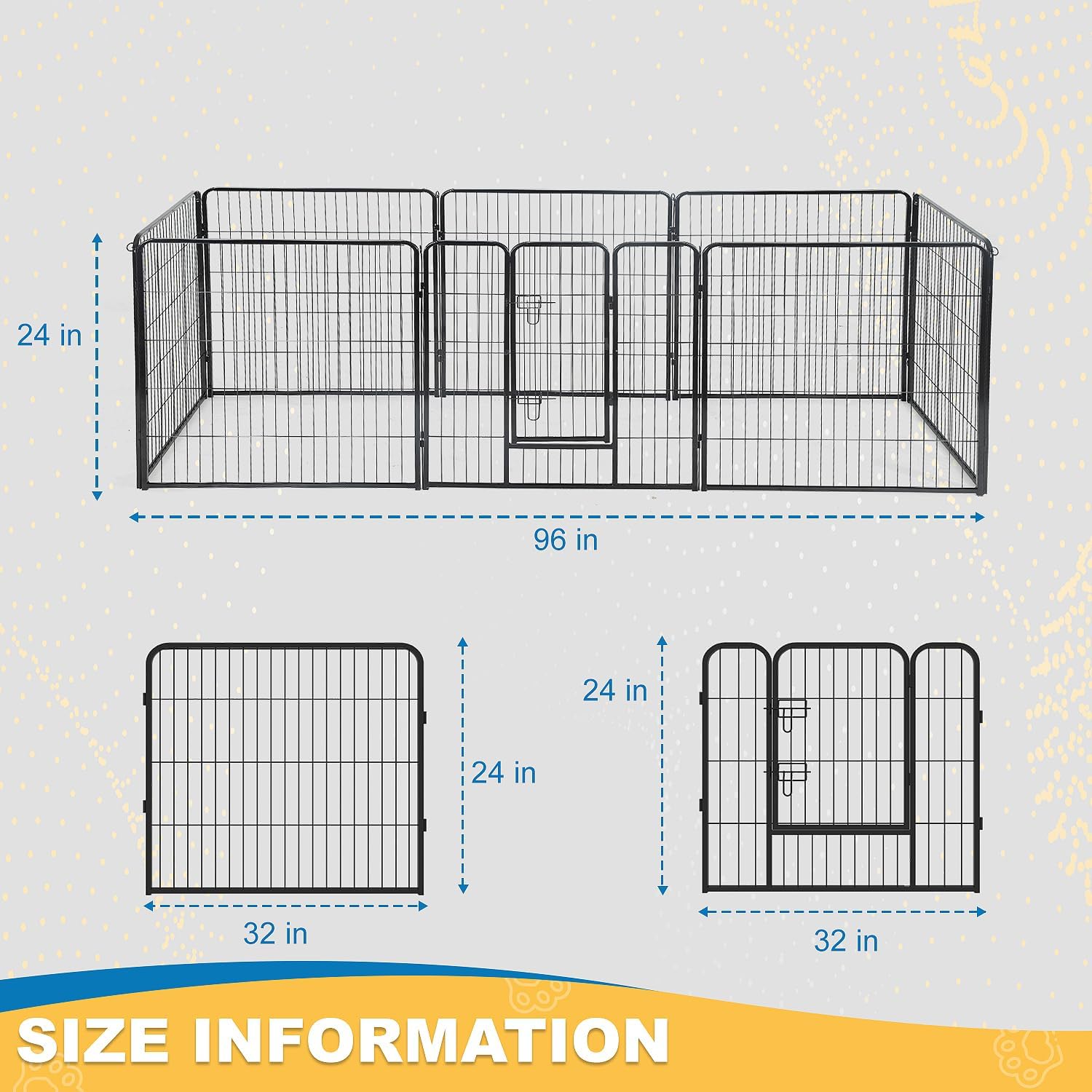 Corralito para perros para interiores, corralito de juego para cachorros para interiores y exteriores, valla de metal de 8 paneles con puertas,
