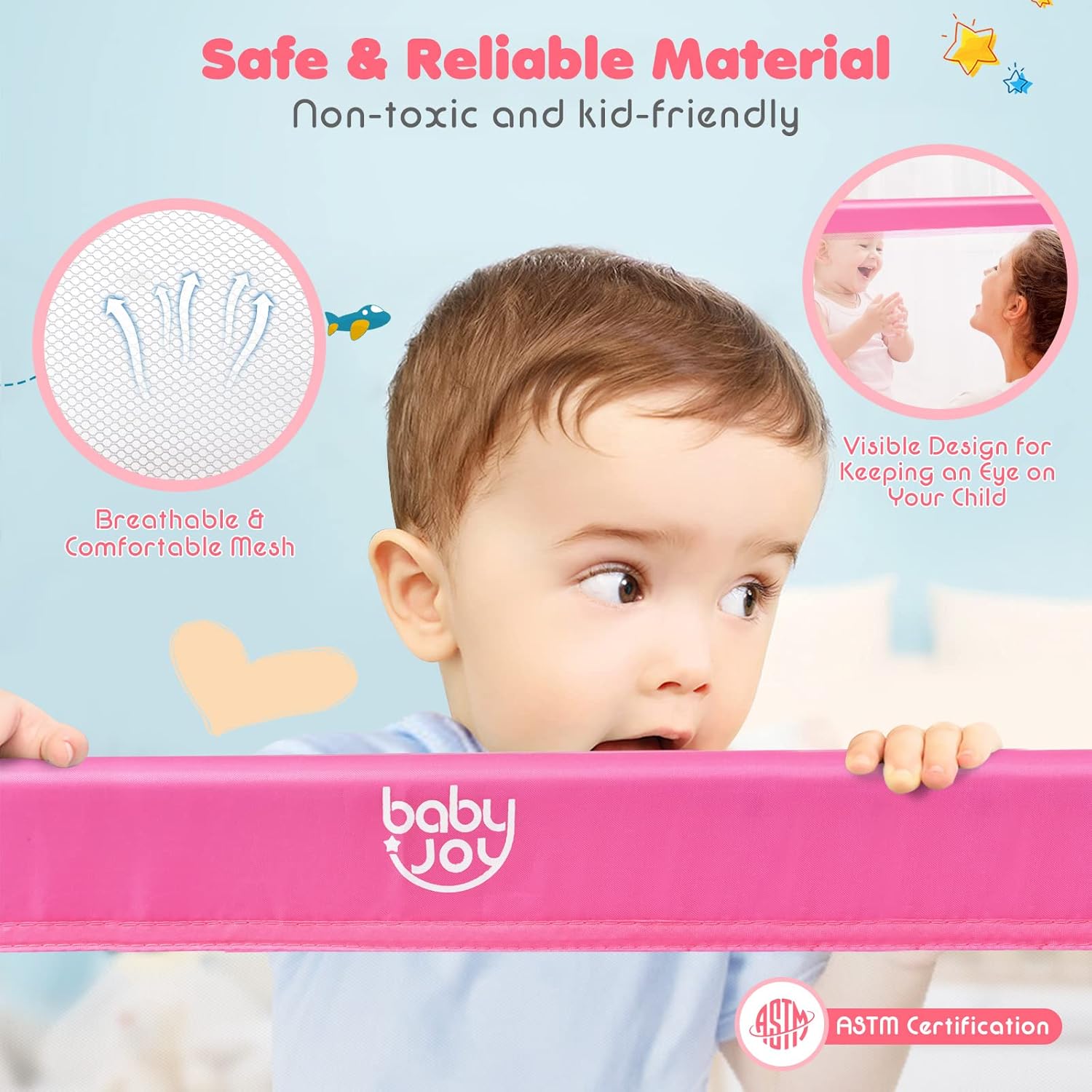 BABY JOY Rieles de cama para niños pequeños, 59 pulgadas, extra largo, protector de cama abatible con correas de seguridad, barandilla plegable para