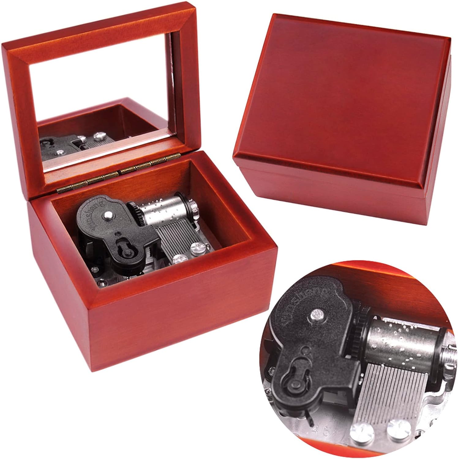 Sinzyo Caja de música de madera tallada, caja musical de cuerda para regalo para Navidad, cumpleaños, día de San Valentín (caja roja, sintonización