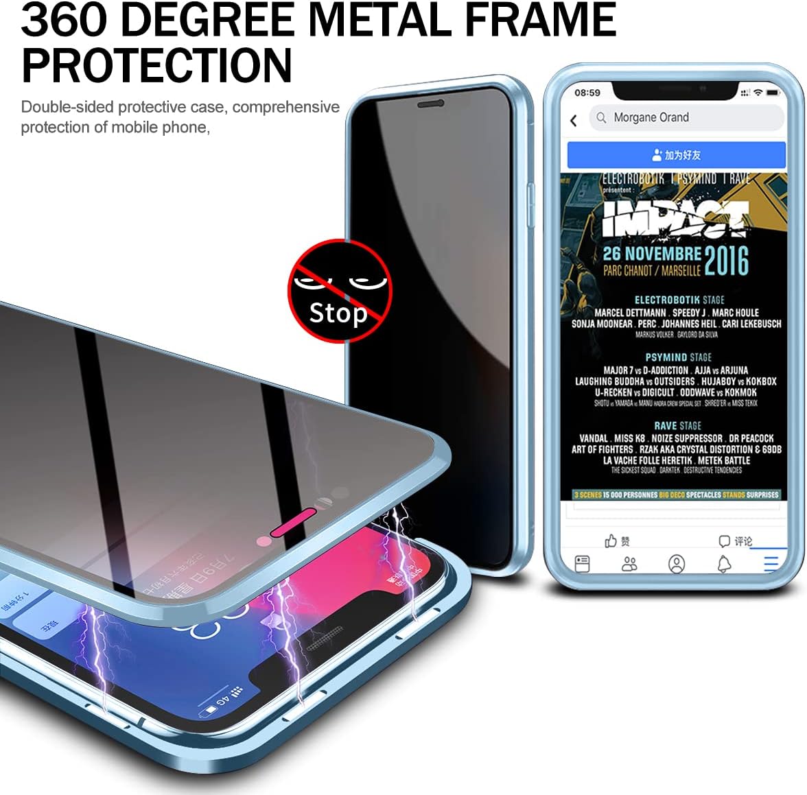 ESTPEAK – Funda magnética compatible con iPhone 13 Pro 2021, protector de pantalla magnético de doble cara y antiespía, funda protectora trasera de