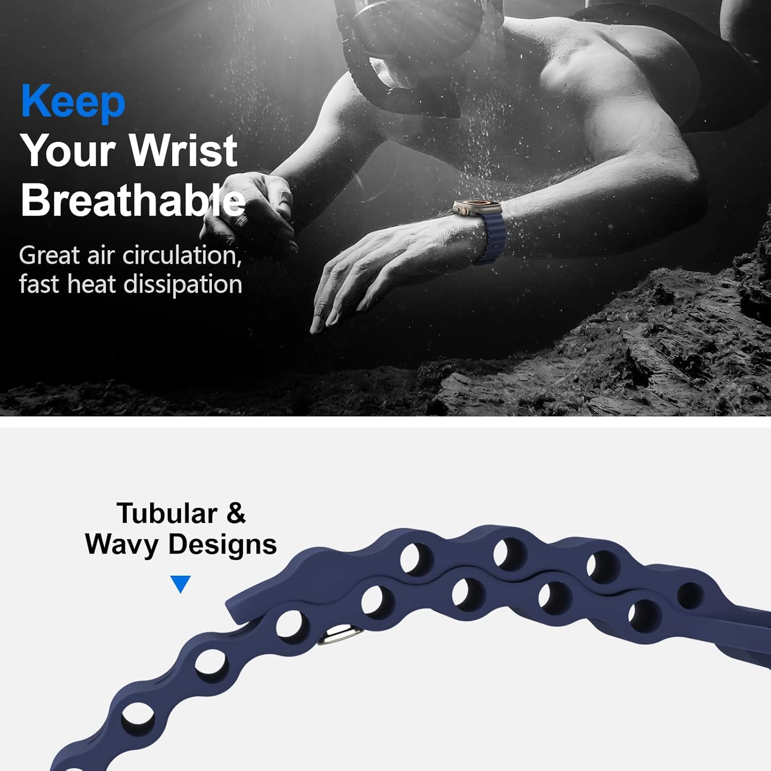 Correa de silicona Ocean compatible con Apple Watch Band Ultra2 Ultra de 1.929 in, 1.772 in, 1.732 in, 1.654 in, iWatch Series 9, 8, 7, SE2, SE, 6,