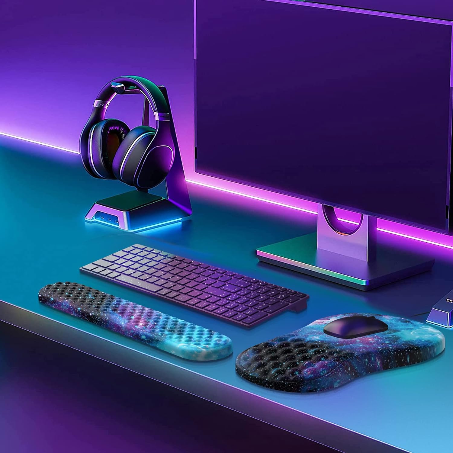 HAOCOO Alfombrilla ergonómica para mouse con reposamuñecas, almohadilla para reposamuñecas para teclado, juegos de 3 alfombrillas para mouse de