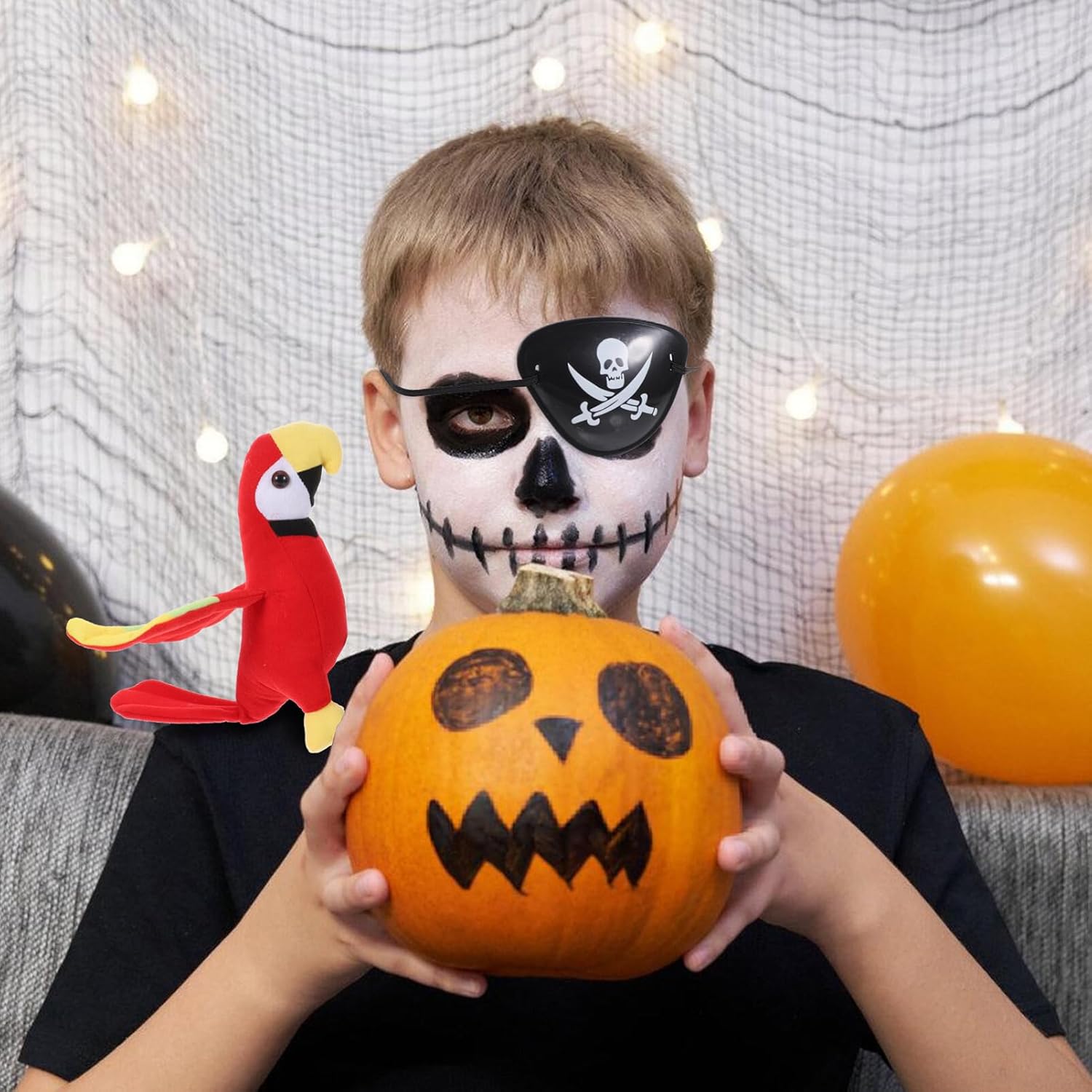 Abaodam 1 juego de loro de peluche en el hombro, parche de ojo de pirata, loro de peluche de loro pirata, accesorio de hombro para niños y niñas,