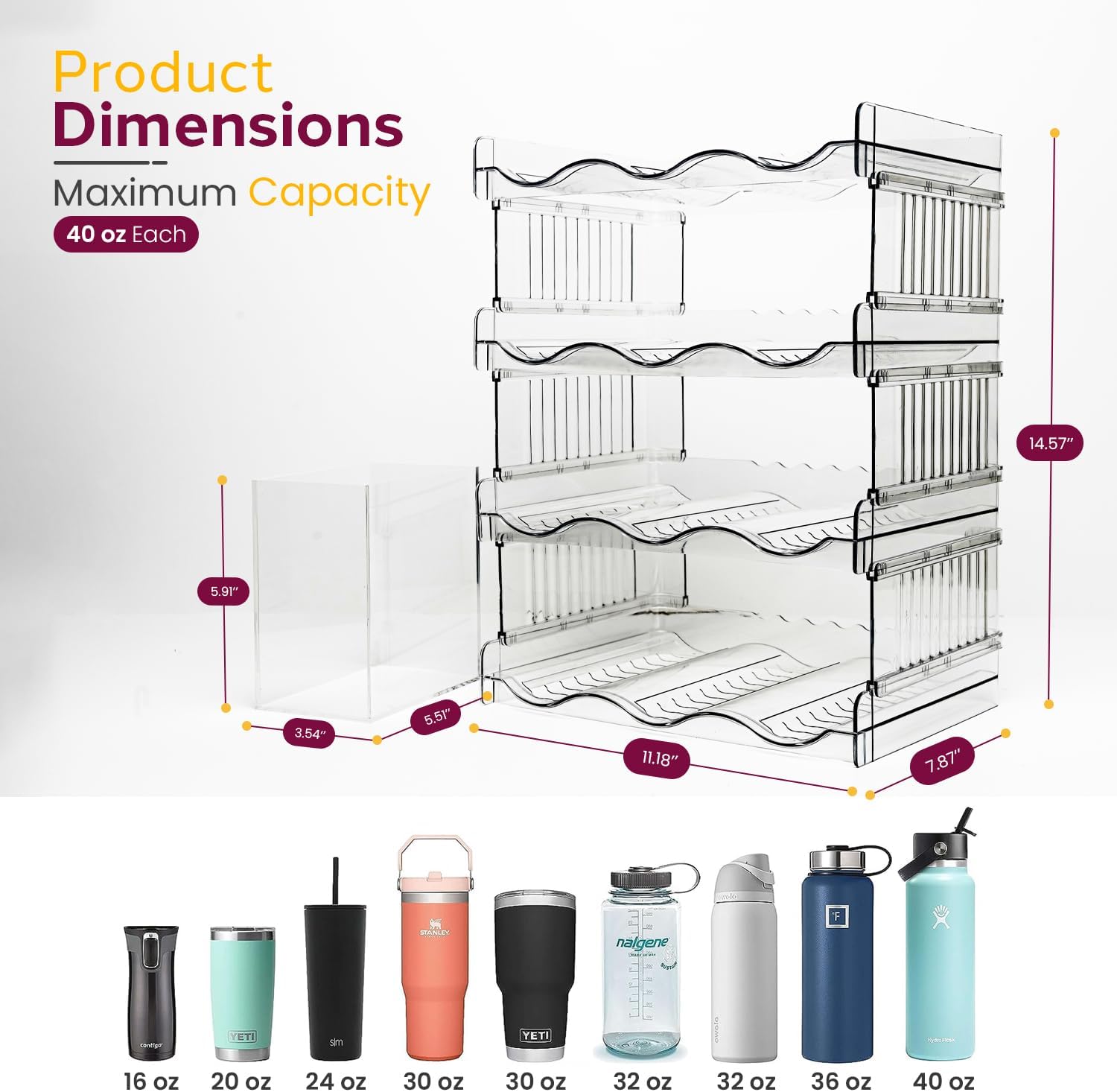 Organizador de botellas de agua, organizador de botellas, paquete de 4 estantes para botellas de agua, organizador de vasos para organización de