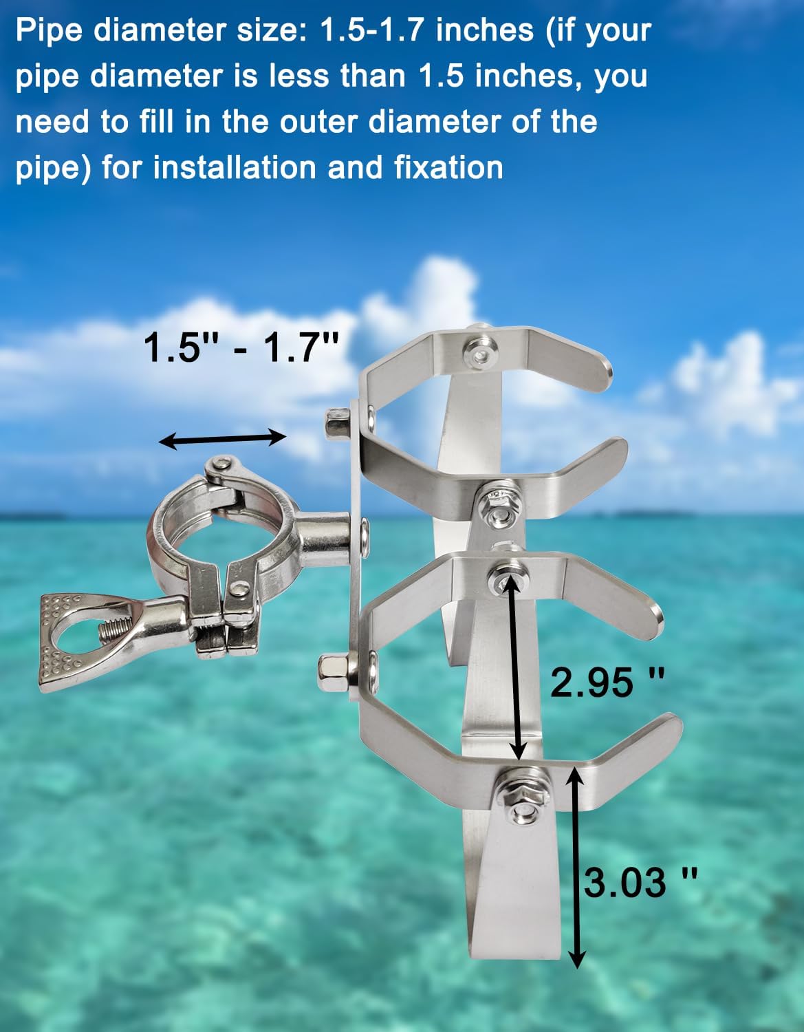 Su ying Portavasos para riel de barco, material de acero inoxidable, no requiere taladrar para la instalación, puede acomodar dos bebidas,