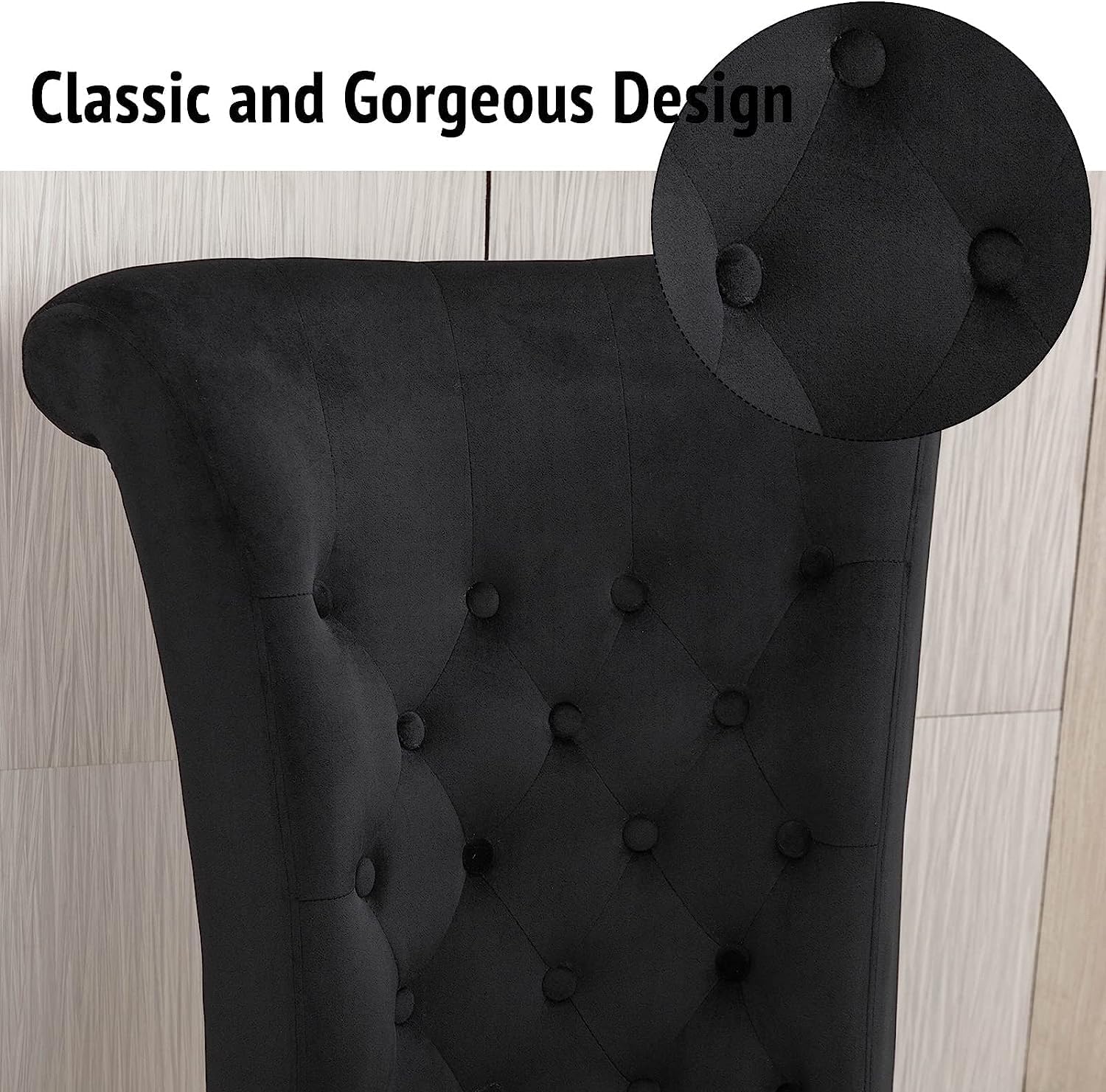 Icoget Silla gótica Queen of Thrones, silla de terciopelo negro con respaldo alto con botones acolchonados, silla decorativa sin brazos con espacio