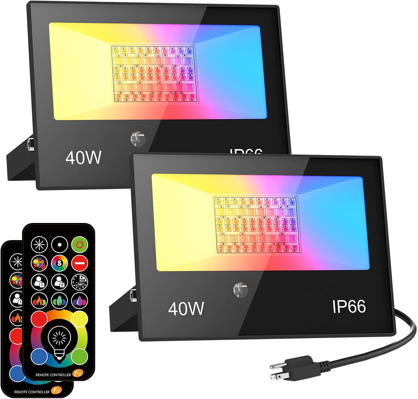 Luz de inundación RGB LED para interiores y exteriores, 40 W, equivalente a 400 vatios, luz diurna blanca de 5700 K, iluminación de paisaje que