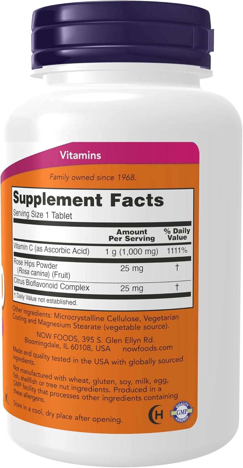 NOW Suplementos de vitamina C-1000 con escaramujos y bioflavonoides, protección antioxidante*, 100 comprimidos (paquete de 2)